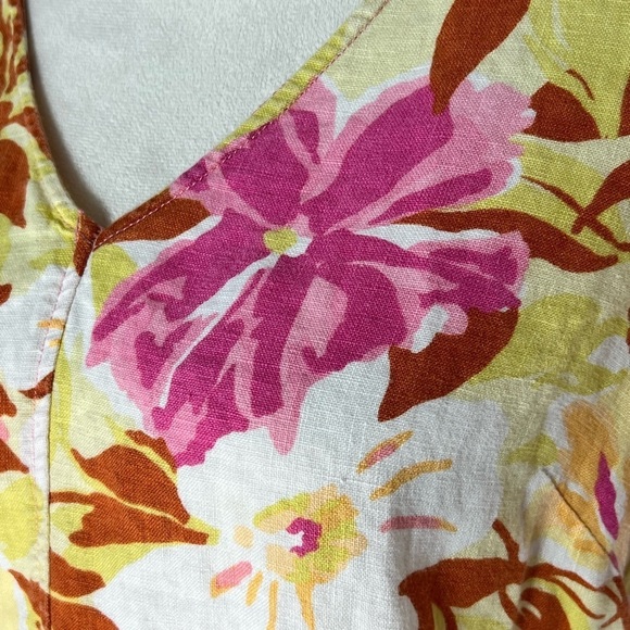 VINTAGE LOOK 100% LINEN HOT COTTON MARK WARE MED SHIFT DRESS PINK YELLOW FLORAL - Picture 3 of 8